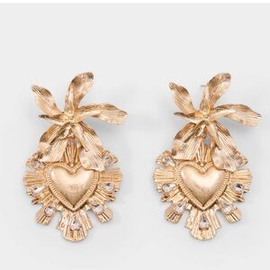 Gold Heart Floral Chandelier Earrings